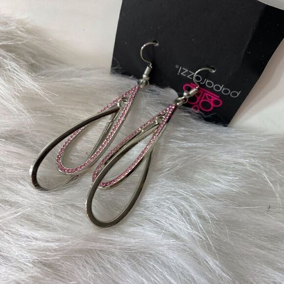 Silver and Pink Dangling Earrings - Picture 1 of 3